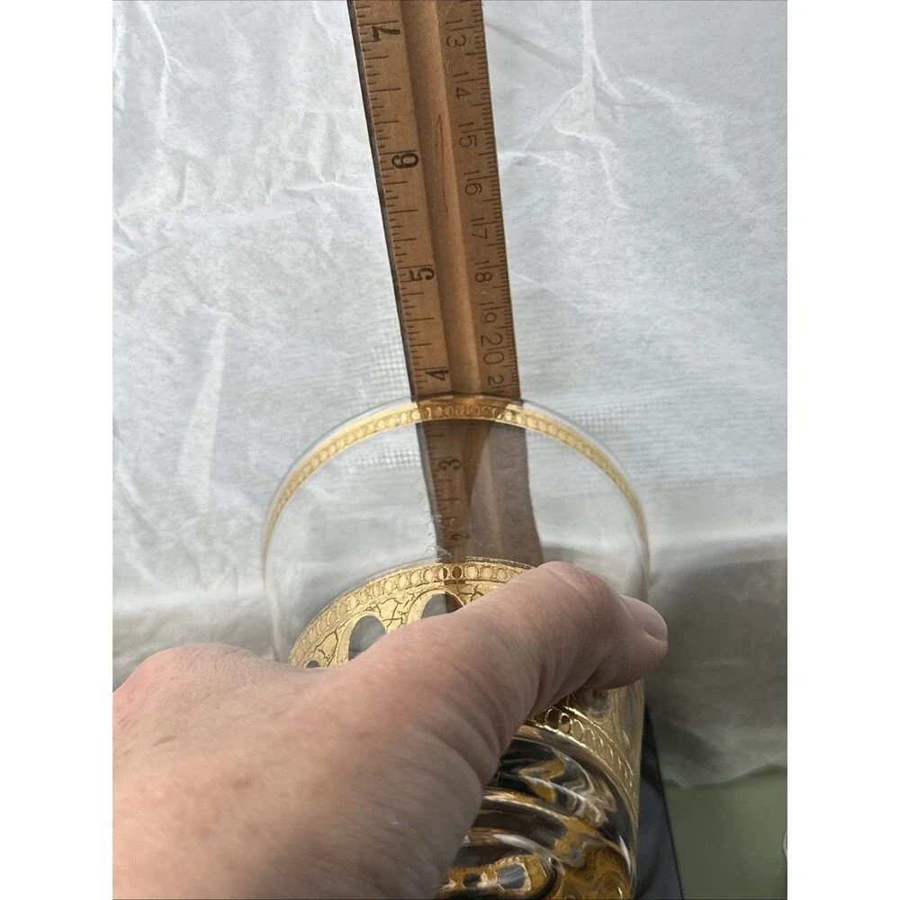 Culver LTD 22K Gold Roman Arch Lowball Glass 4” Mid Century Barware Heavy Base